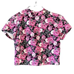 Olsenboye Floral Mock Neck Crop Top